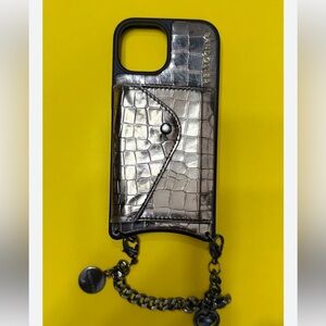 Croc-Embossed Phone Case with Chain